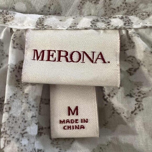 MERONA Women's Blouse 3/4 Sleeve Size Medium 100% Cotton‎ Tunic Gray Pink Casual - Picture 3 of 14